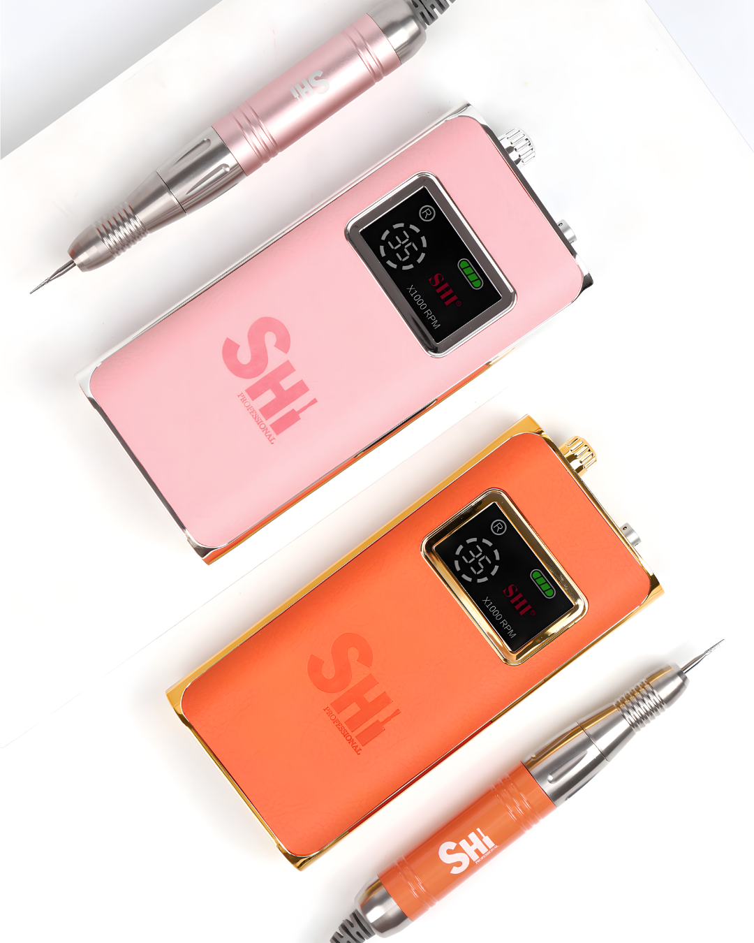 Two electronic file devices with digital displays and 'SHI' branding on a white background.