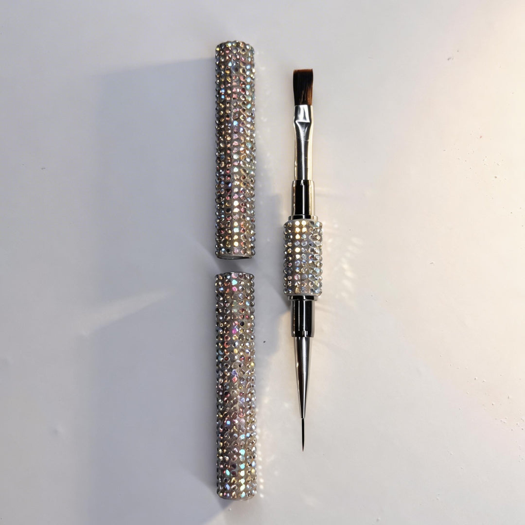 Builder gel flat brush with crystal embellishments on a white background