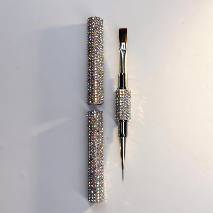 Builder gel flat brush with crystal embellishments on a white background