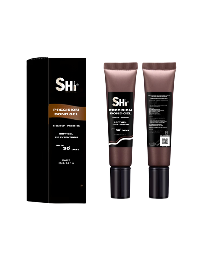 SHi® Precision Bond Gel packaging with two tubes and a box on a white background