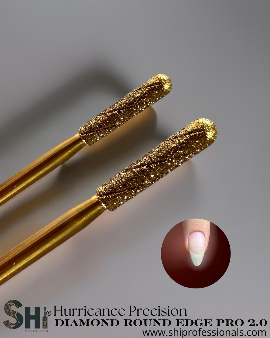 Diamond round edge tool with gold finish on a gray background, SHI brand visible.