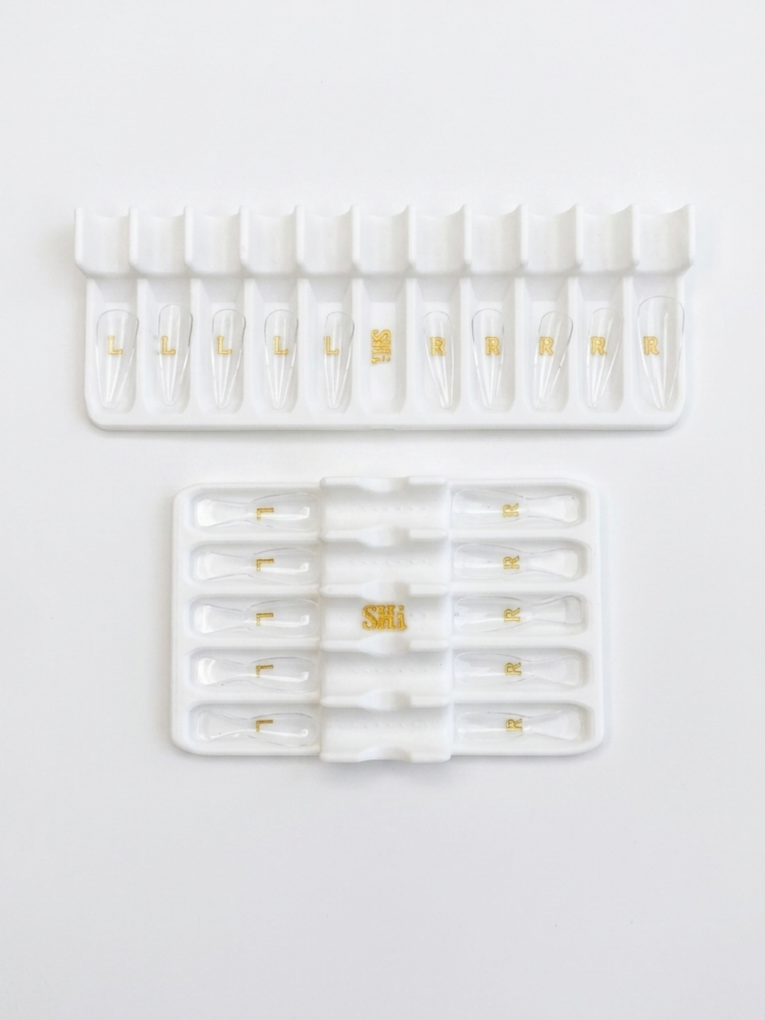 Set of white prep caddy with gold text on a soft white background