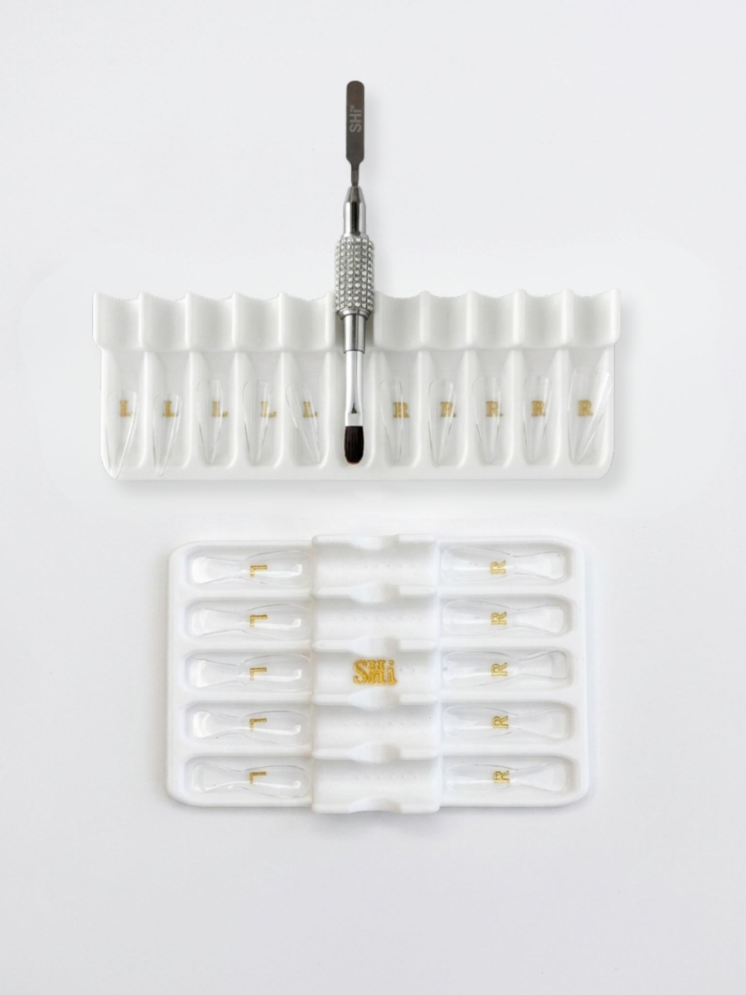 Set of  two precision prep caddy tray with a polygel brush on a white background
