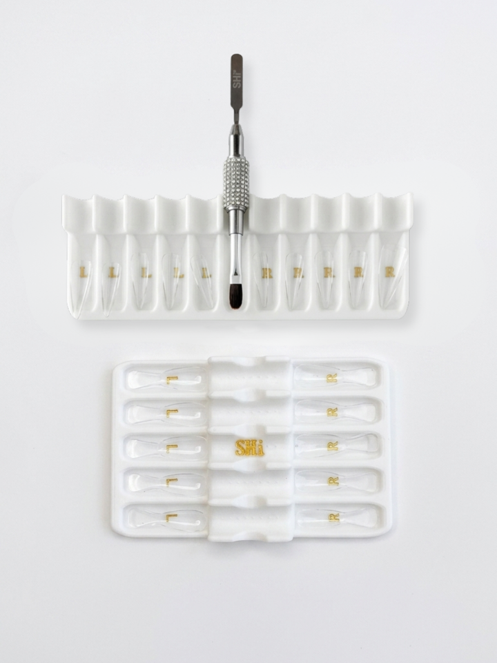 Set of  two precision prep caddy tray with a polygel brush on a white background