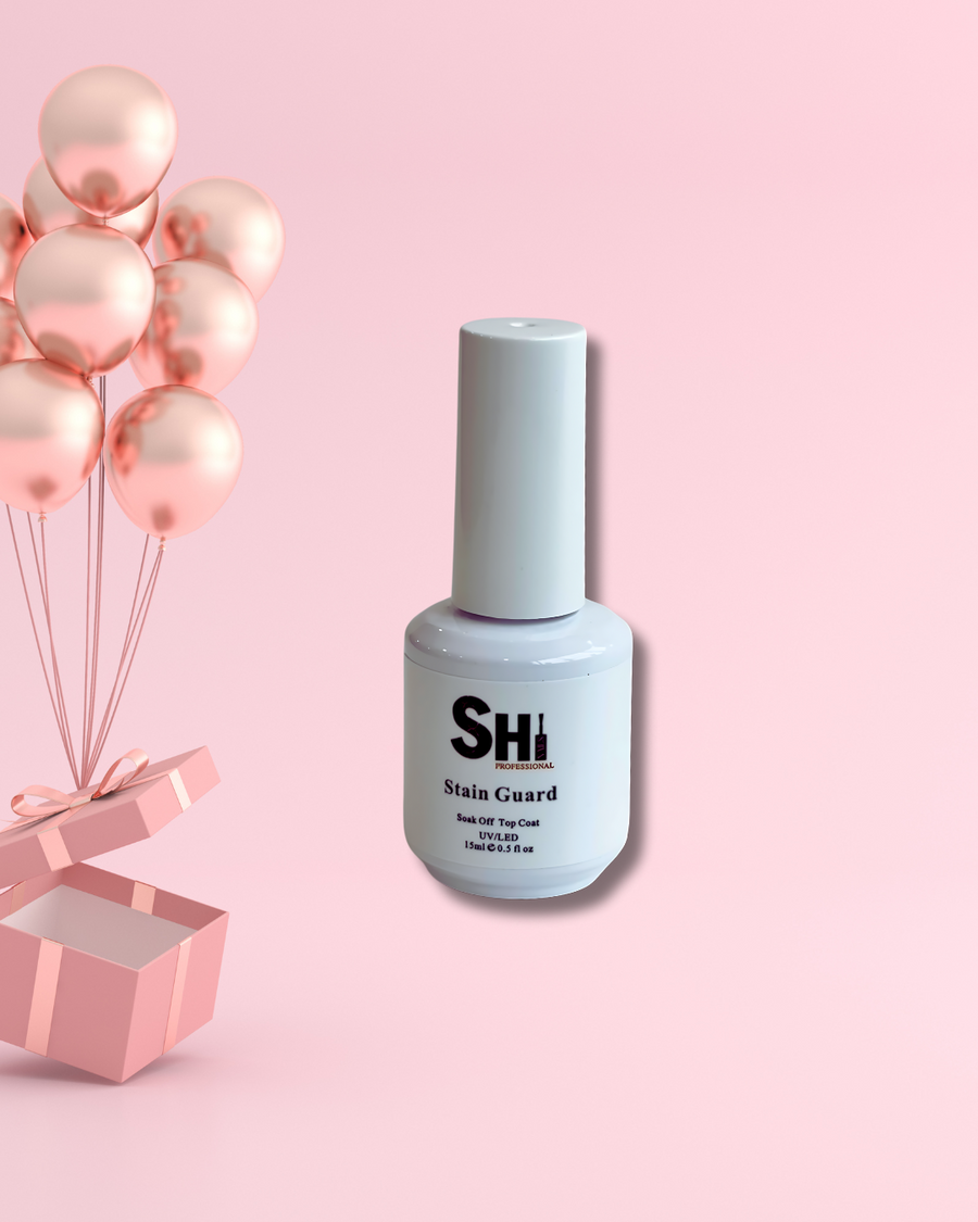 Introducing SHi®'s new innovation, our dedicated team spent months developing this non-wipe gel topcoat called Stained Guard. It's a high gloss, clear topcoat designed to prevent discoloration of artificial nails. Shi Professional
