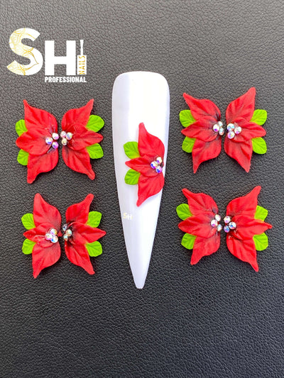 3-D Festive Poinsettia With leaves Shi Professional